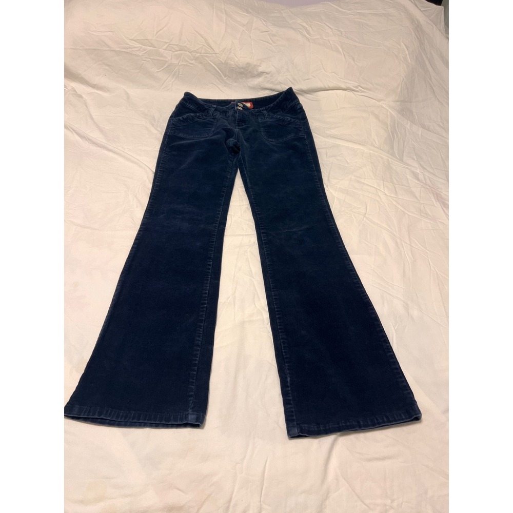 Vintage Jordache Navy Blue Corduroy Flare Leg Pants Low Rise Stretch 5/6